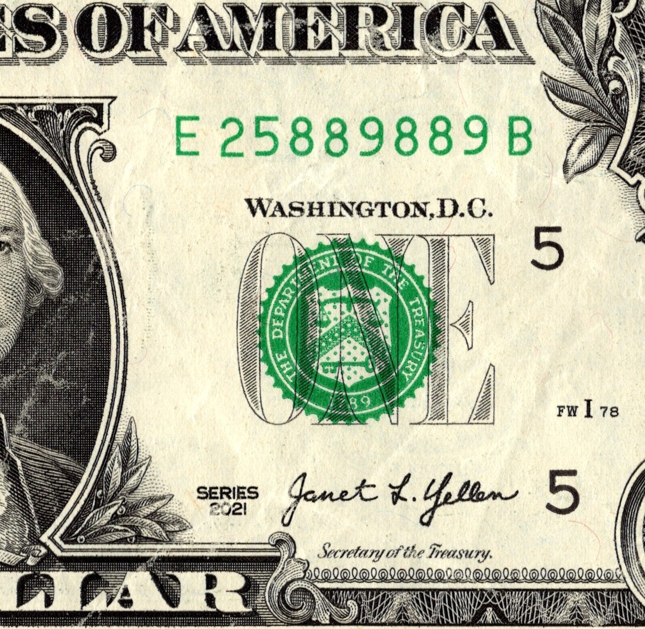 Mini Repeater Fancy Serial Number One Dollar Bill E25889889B