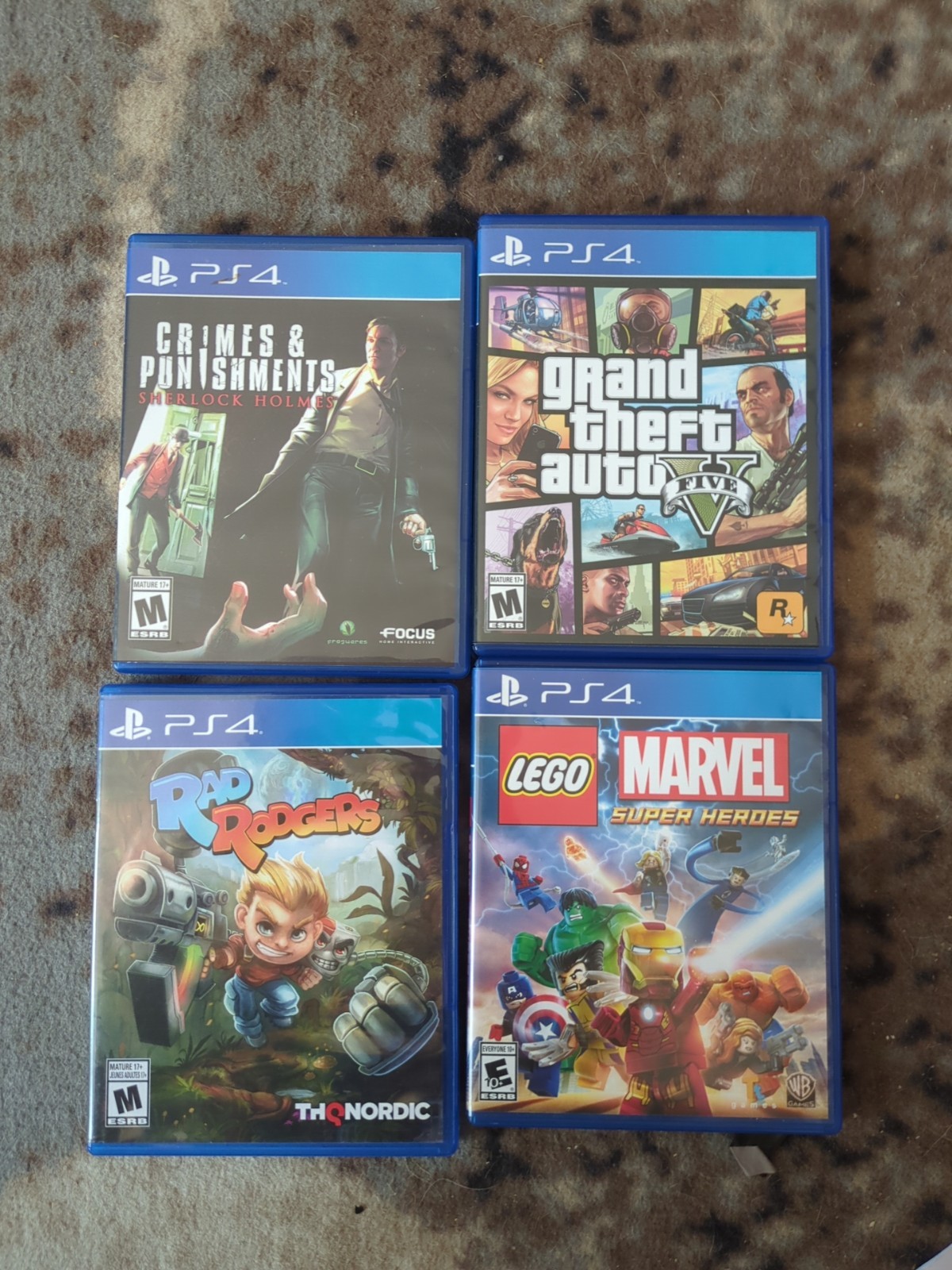 Lot Of 4 PS4 Games (Rad Rodgers, Sherlock Holmes, Lego Marvel, GTA V)