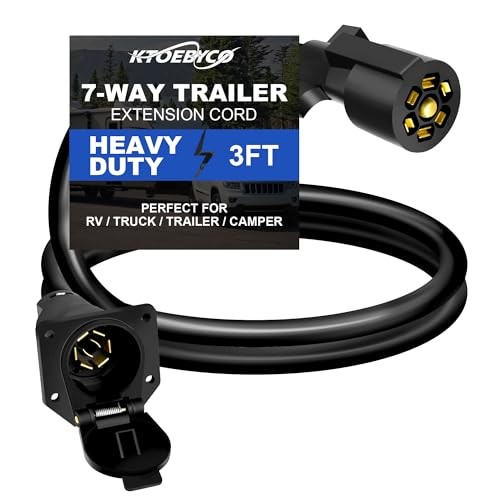  3FT 7 Way Trailer Extension Cord - Heavy Duty 7 Pin Wiring Harness with 