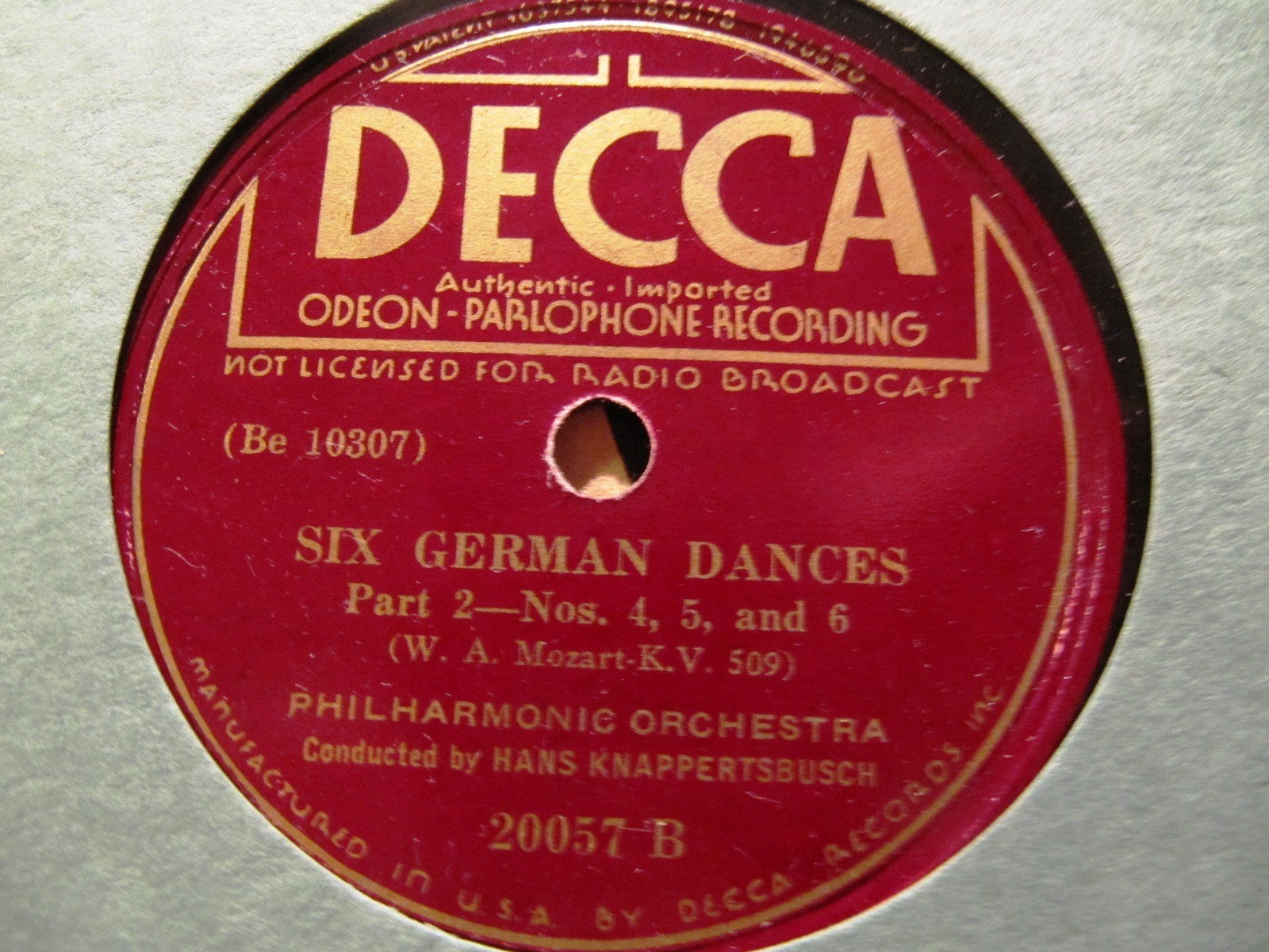 1928 Hans Knappertsbusch Berlin Philharmonic MOZART Six German Dances K. 509 