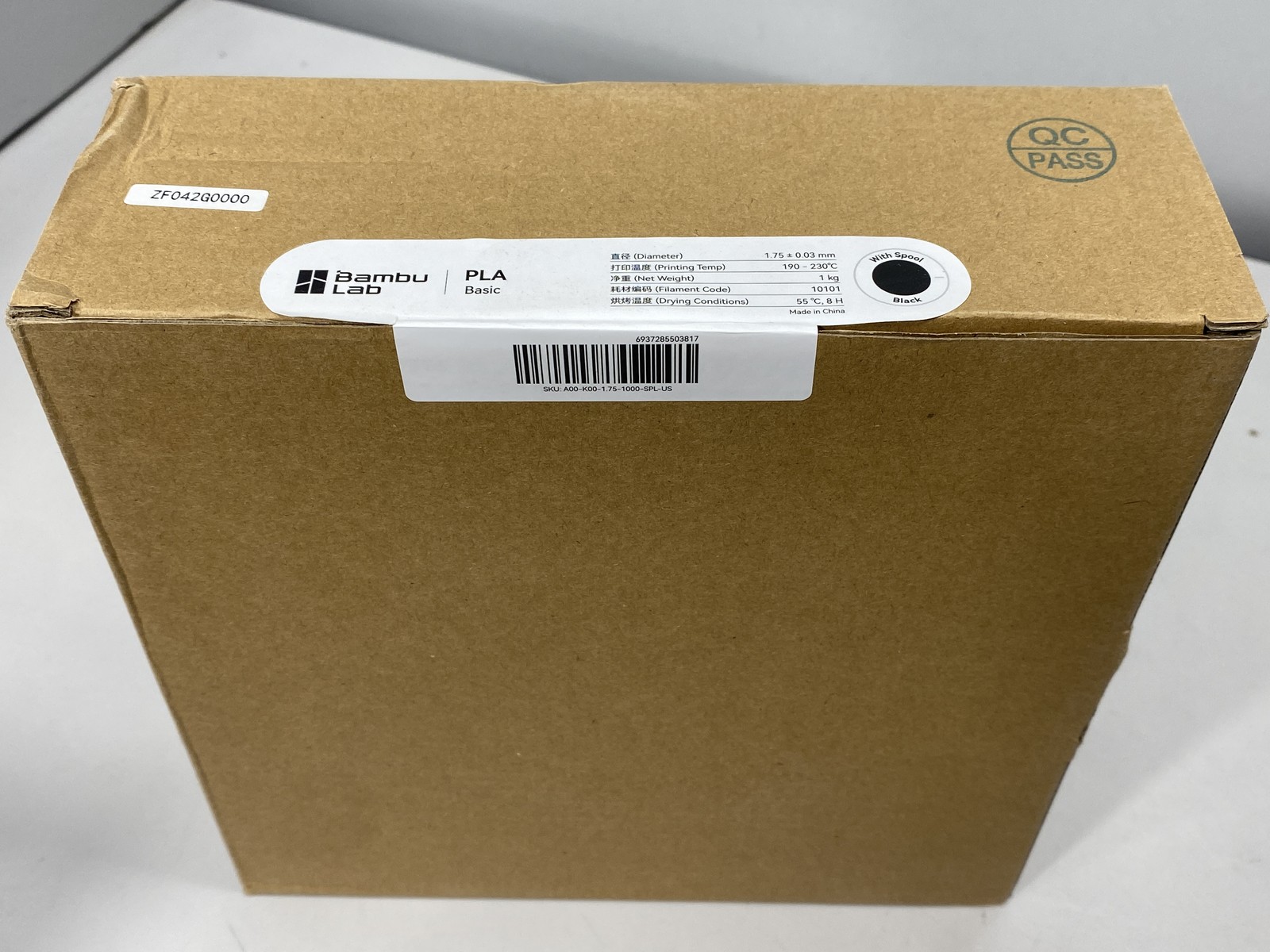 Bambu Filament PLA Basic 1.75/.03 1kg Black 10101