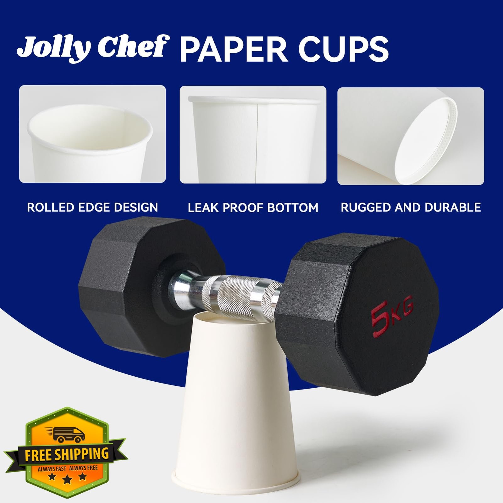 JOLLY CHEF 200ct 12oz White Paper Cups Party Travel