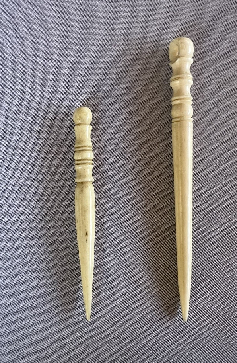 Antique Bone Sewing Tools - Victorian Bodkin & Stiletto - Peery Estate  MO