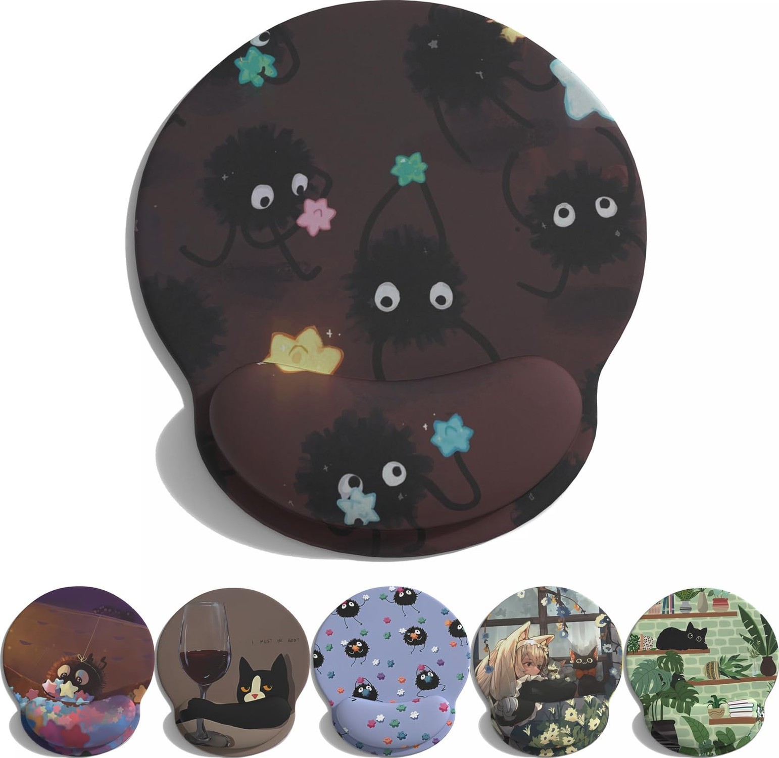 Cute Cartoon Small Black Coal Ball Mouse Pad with Wrist Support, Ergonomic Wr...