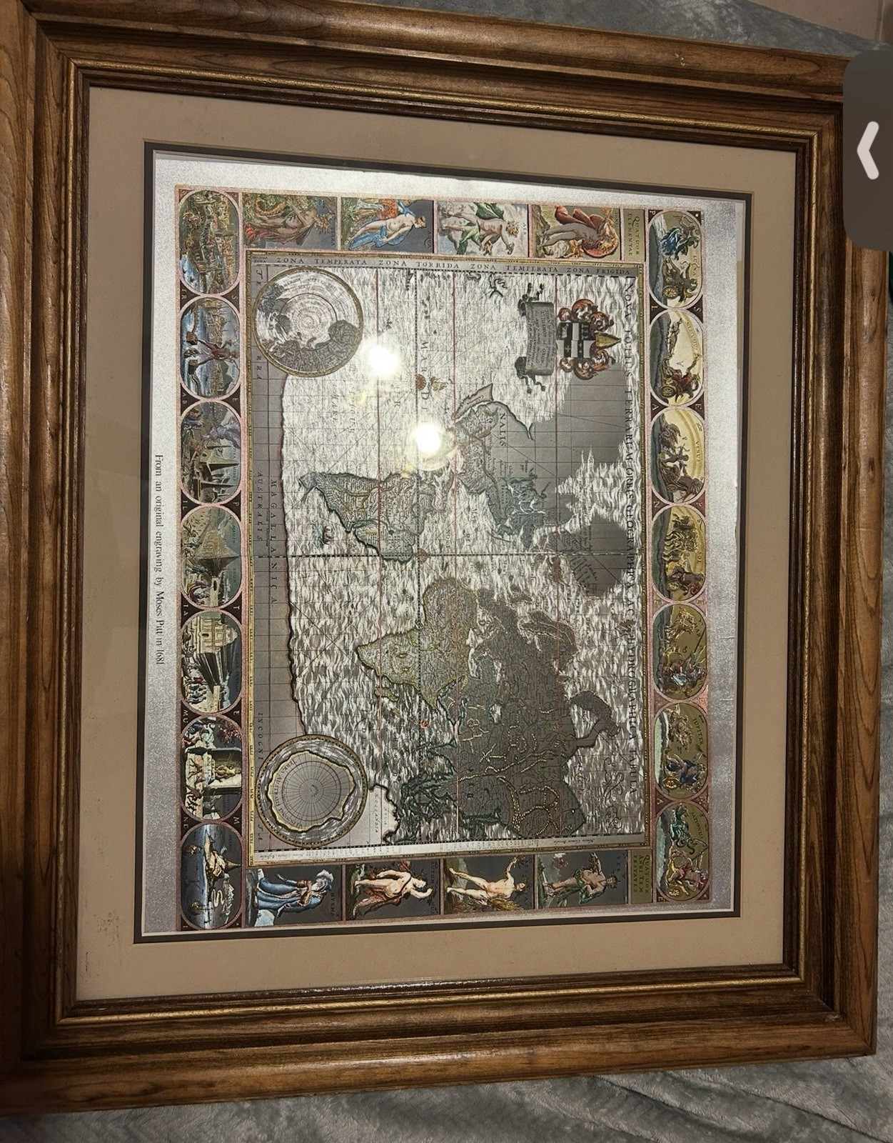 Moses Pitt 1681 Antique Reproduction Engraved World Wall Map