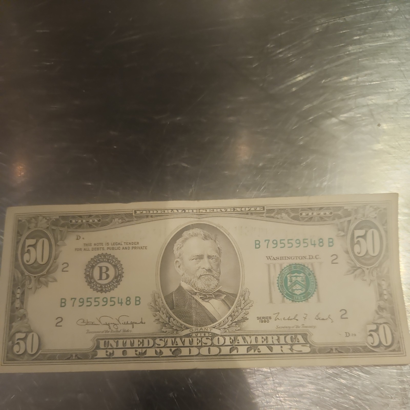 1990 Fifty Dollar Bill Old Style $50 off-center reverse