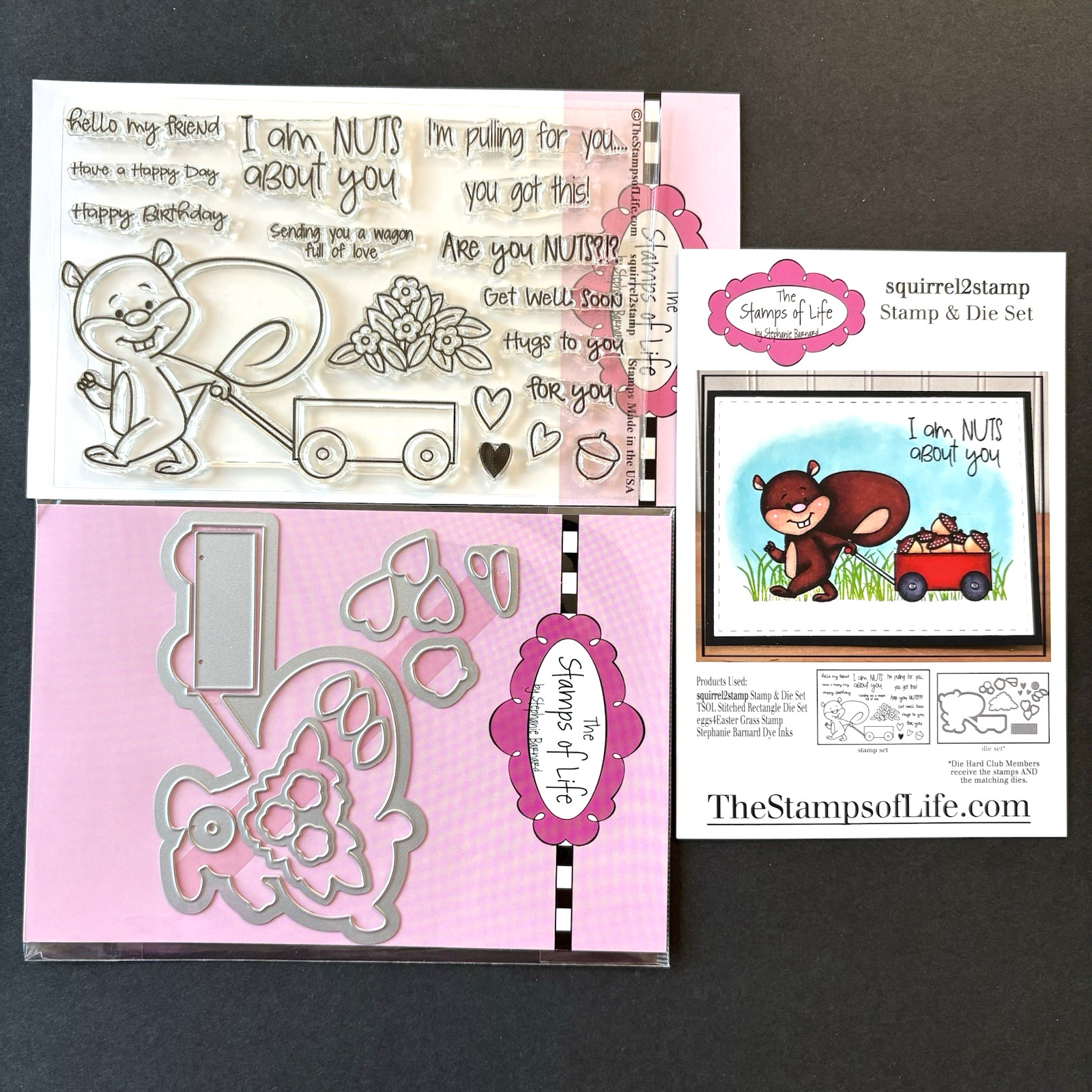 Stamps Of Life Squirrel 2 Wagon Set Stamps & Metal Cutting Die UM Clear