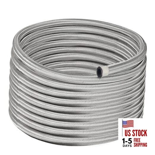  6AN Fuel Line, AN6 Braided Fuel Hose Nylon CPE 20FT 6AN 20FT Silver