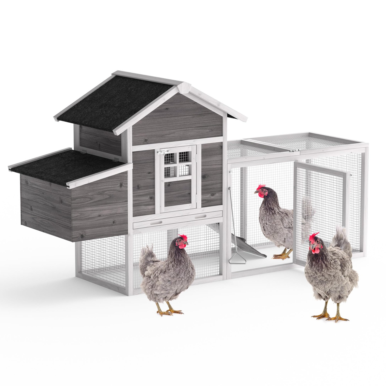 Chicken Coop for 2-4 Chickens Outdoor Grey Wooden Hen House Poultry Cage