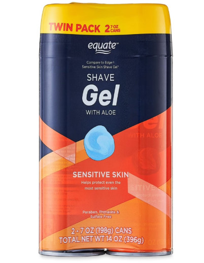 Equate Sensitive Skin Shave Gel with Aloe, Twin Pack, 7 oz, 2 Count
