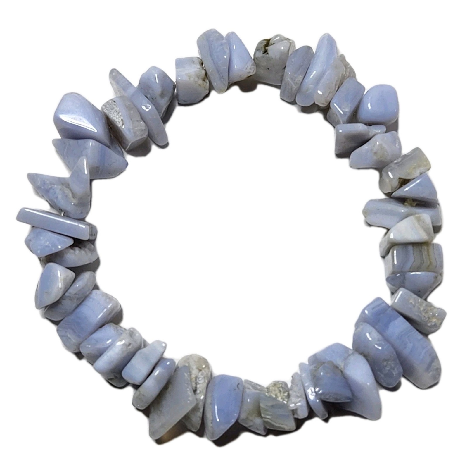 Blue Lace Agate Beaded Stretch Bracelet  Chips Gemstone 7" Chunky Natural 