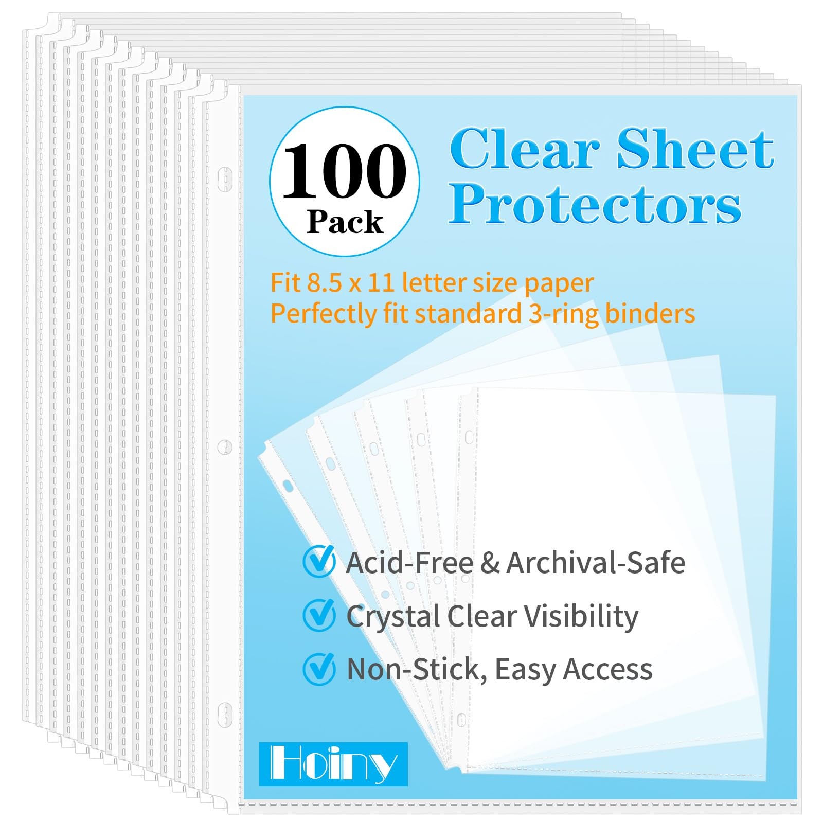 100 Pack Clear Sheet Protectors 8.5 x 11 Inch, Letter Size Page 