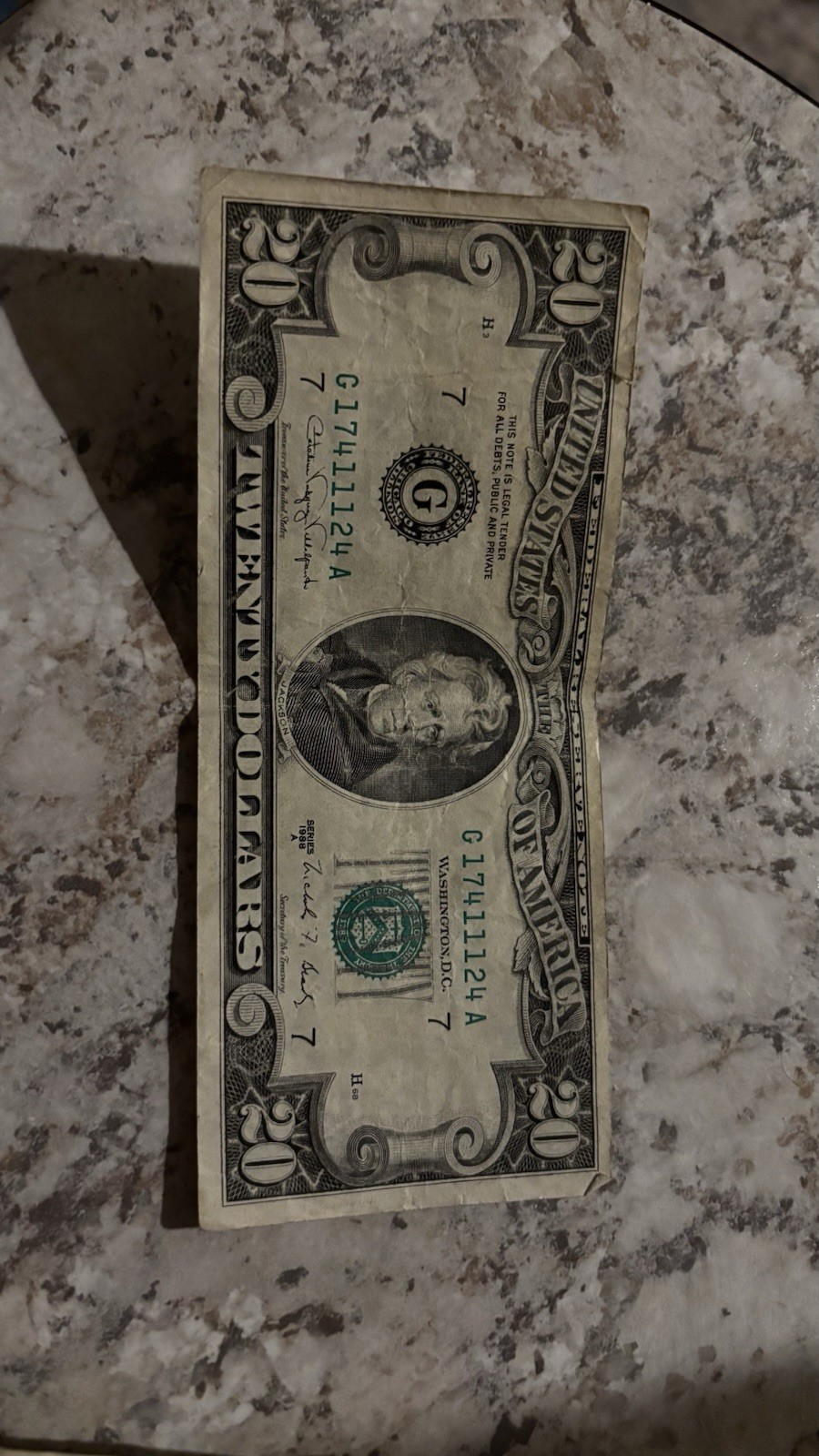 1988 series A $20 with miss print on signature 