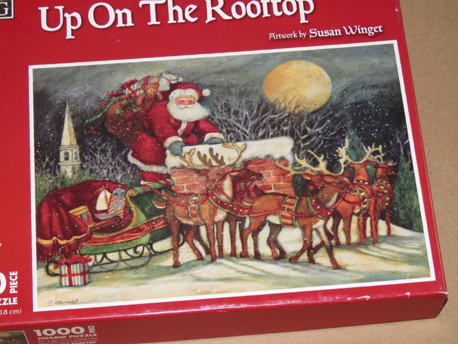 Susan Winget Art .... Up On The Rooftop Santa Reindeer ... Lang Christmas Puzzle
