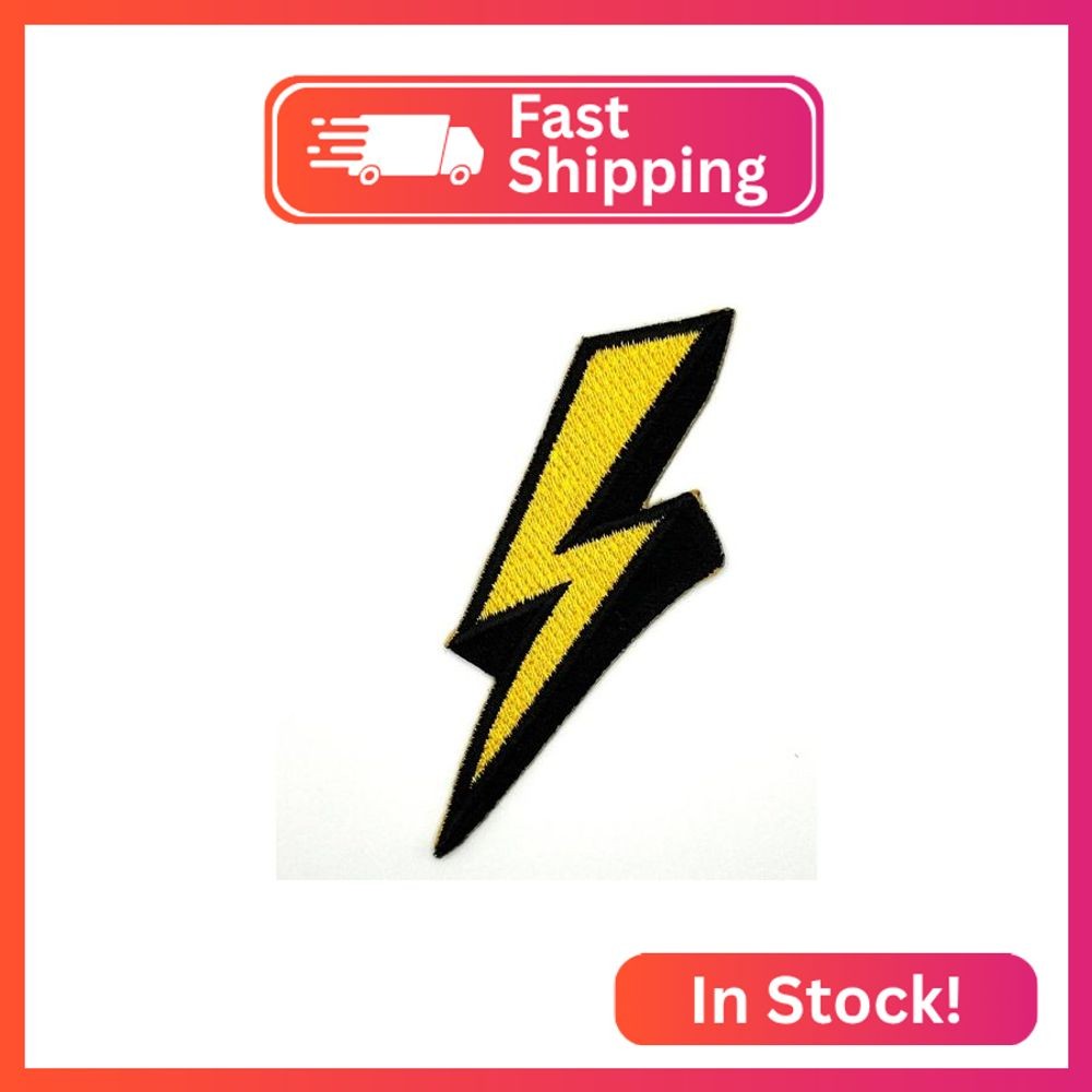 Lightning Bolt Iron On Patch 1.88" x 2.95" - Embroidered Lightning Bolt Applique