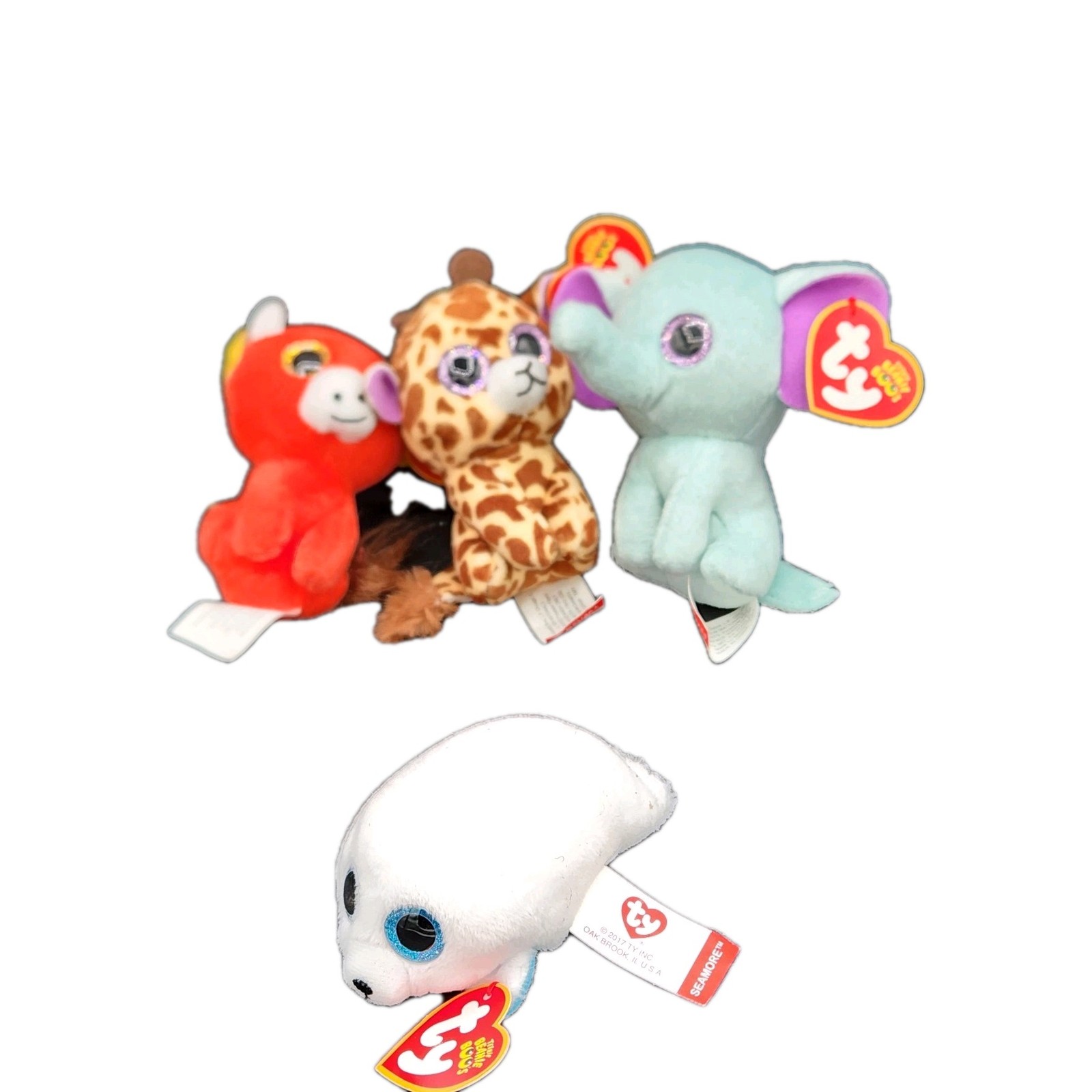 Lot of 4 TY Teenie Beanie Boos plush - Peanut Snort Seamore Twigs New