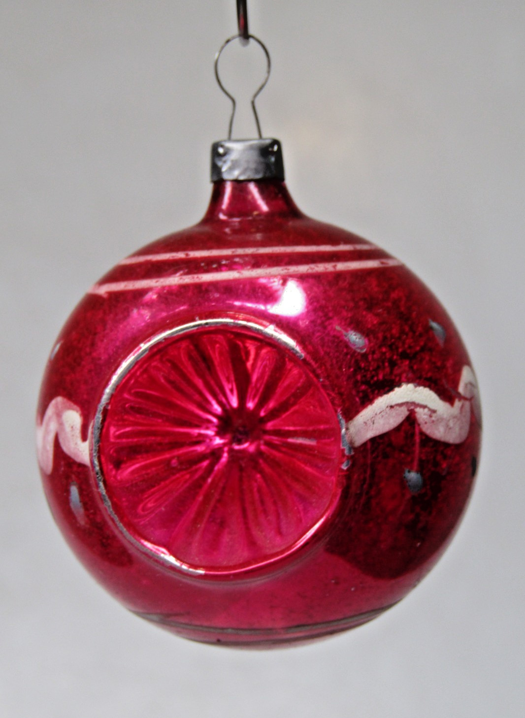 Antique Vintage Glass Outdent Indent Red BALL Christmas Ornament Germany