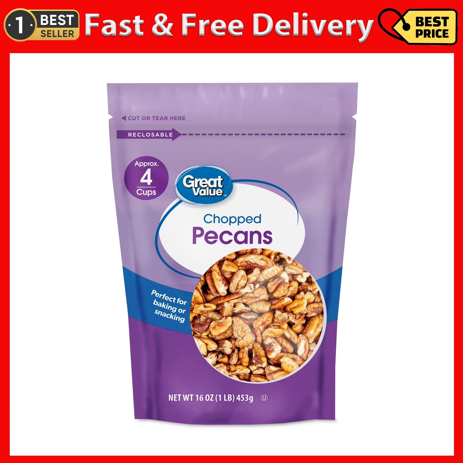 Great Value Chopped Pecans, 16 oz