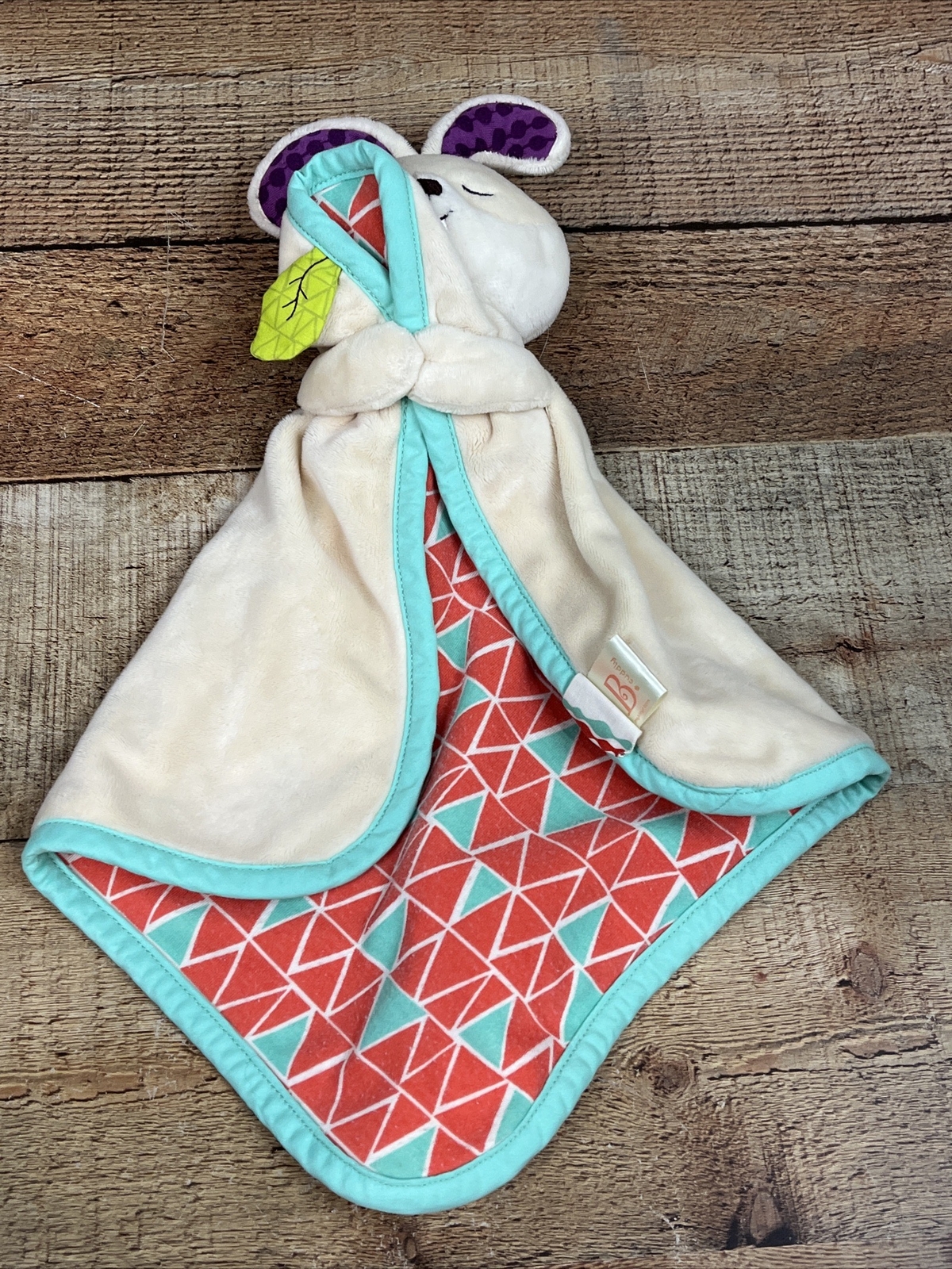 B Cuddly Bunny Rabbit Lovey Plush Security Blanket Crinkle Leaf 15 inches Long