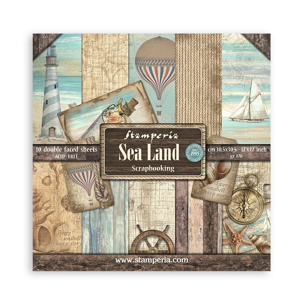 Intl 12" x 12" Sea Land Double-Sided Paper Pad (10 Per Pack), Multicolor