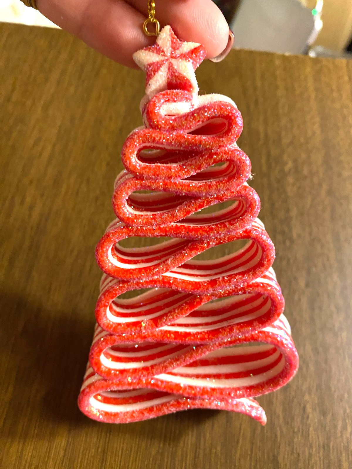 Plastic Sugared Old Time Hard Candy Pink White Tree Christmas Ornament 5"