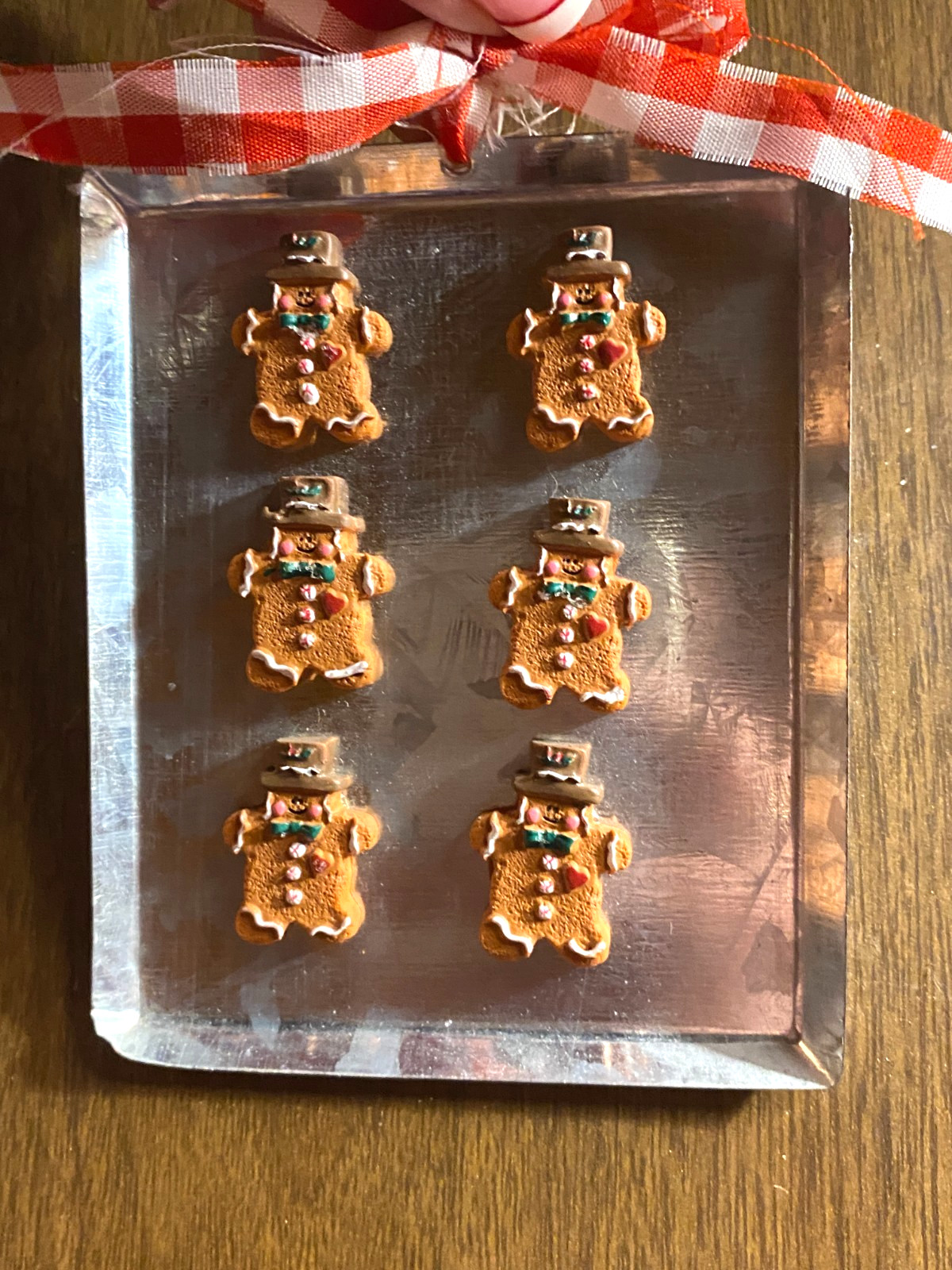 Resin Gingerbread Man on Cookie Sheet Christmas Ornament 4 3/8"