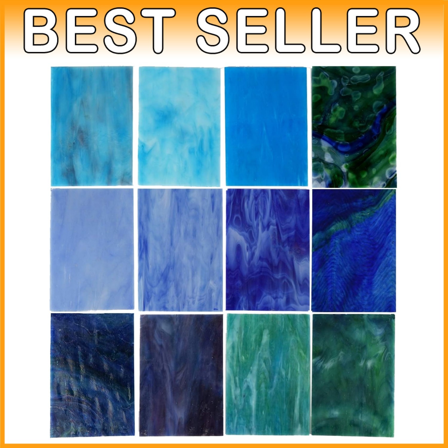 4x6 Inch Blue Stained Glass Variety Pack - 10 Sheets