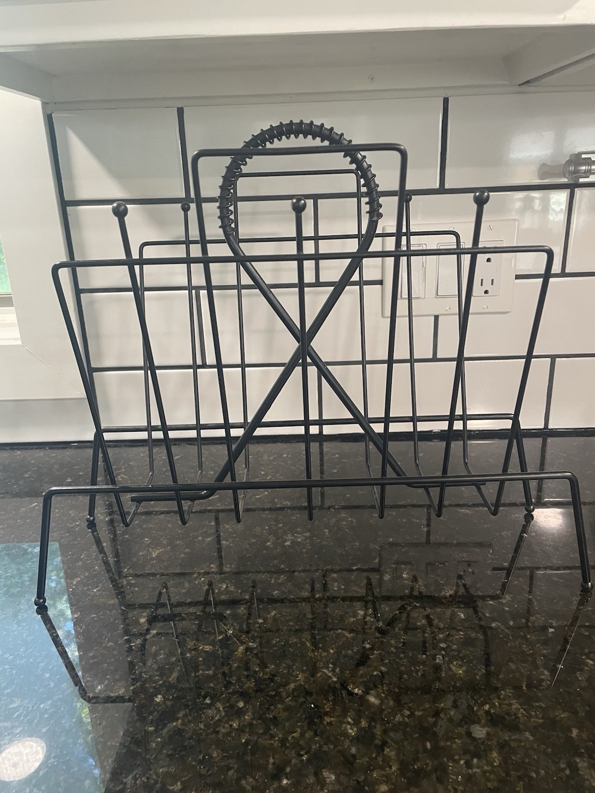 Vintage MCM Black Metal Wire Magazine Record Rack Atomic Retro