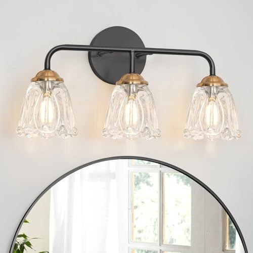 Vintage 3 Light Vanity Light, Black and Gold Bathroom Vanity 18.1in Black+Gold