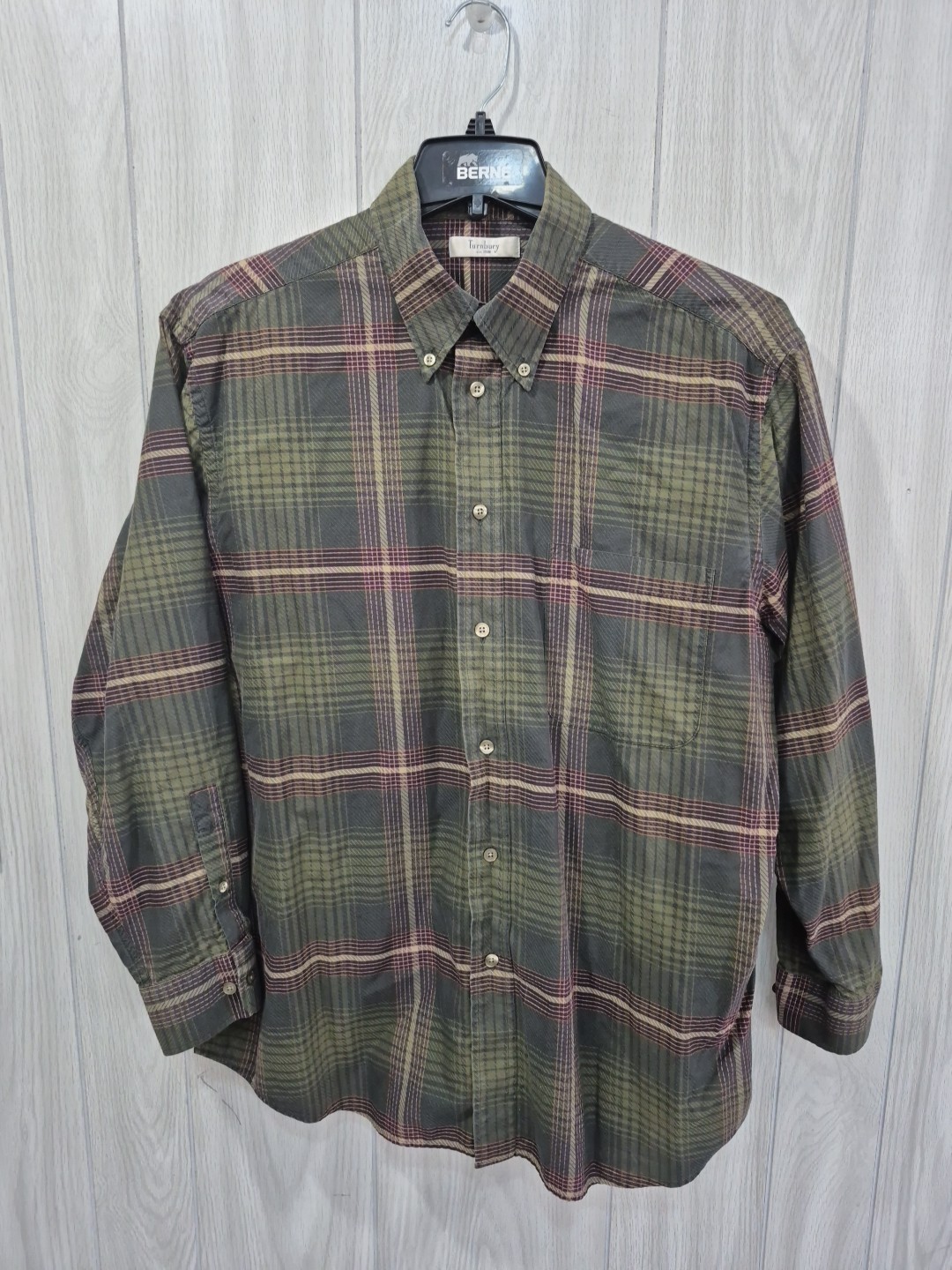 Mens Turnbury Plaid Button Up Dress Shirt Size L 34 Casual Office Wedding Church