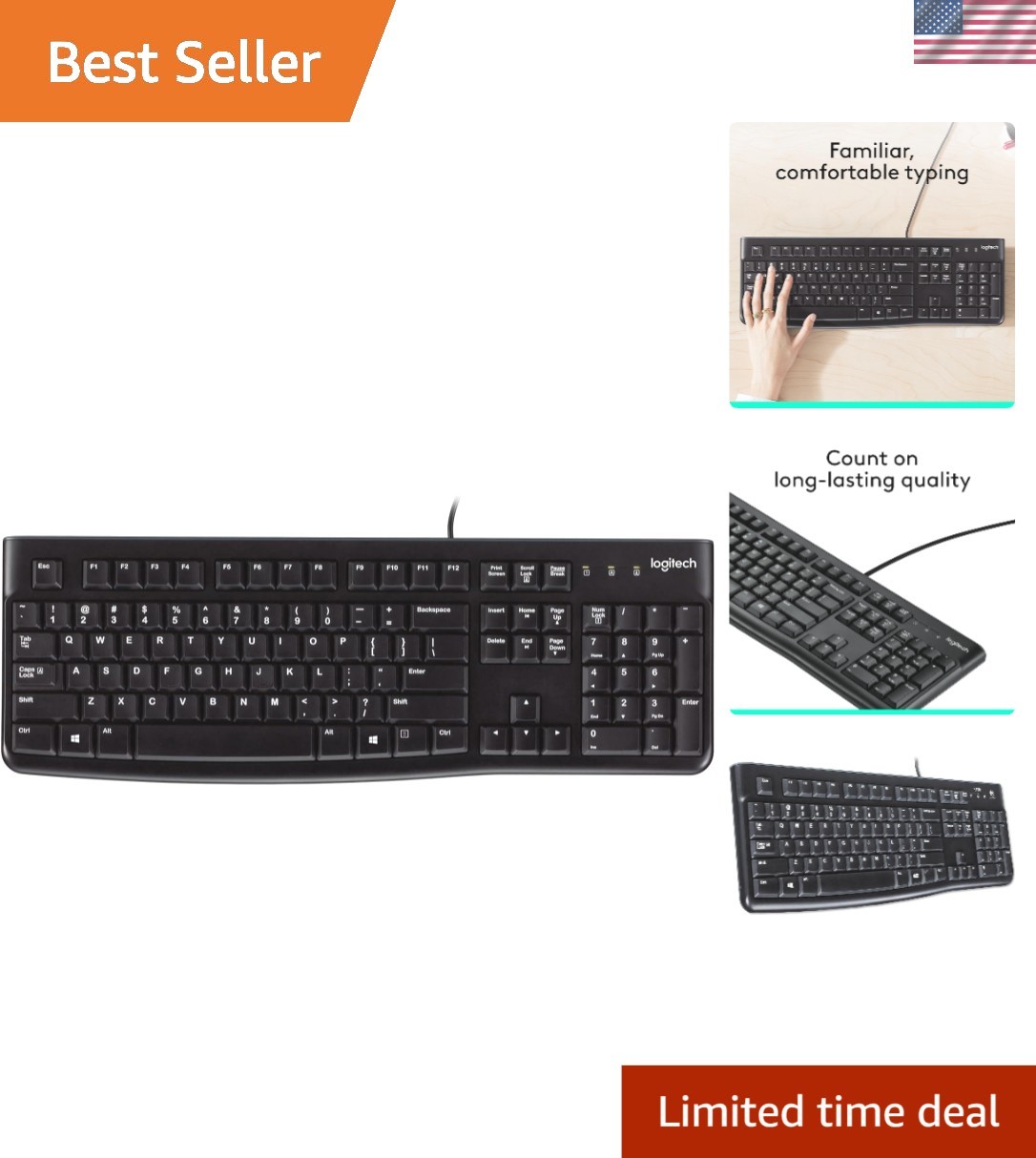K120 Wired Keyboard - Comfortable Spill-Resistant Design for Home & Office