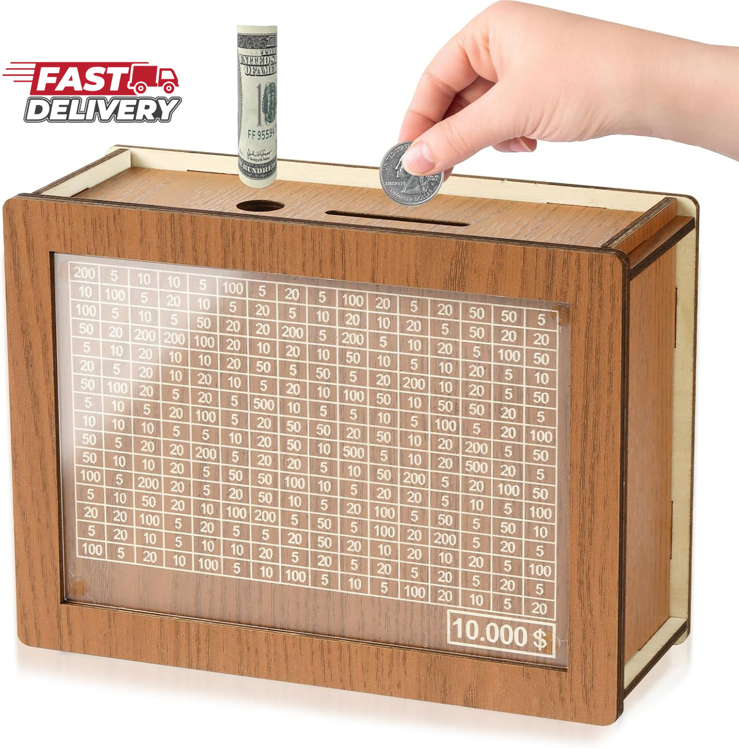 10000 Savings Challenge Box, Money Saver Box 10K Smash, Wooden Digital save Pigg