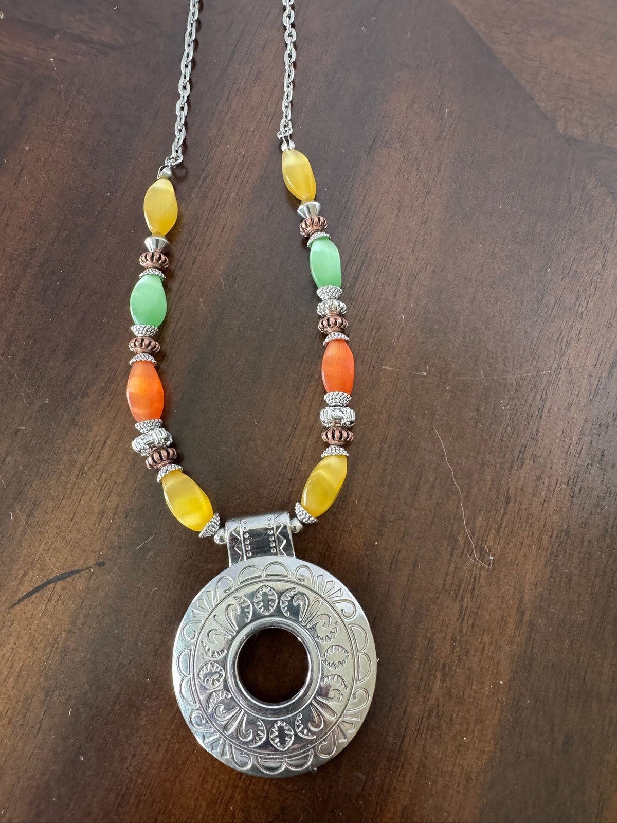 Vintage Multicolor Beaded Pendant Necklace, Southwest Style Jewelry, Gift Idea