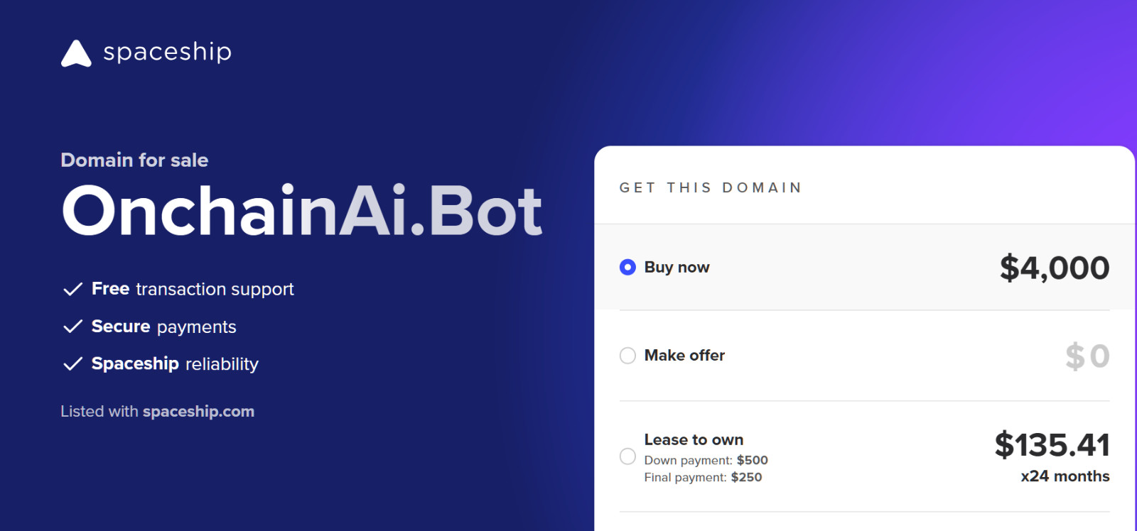 OnchainAi.Bot ONCHAIN AI .BOT Registered Domain $800 minimum Offer