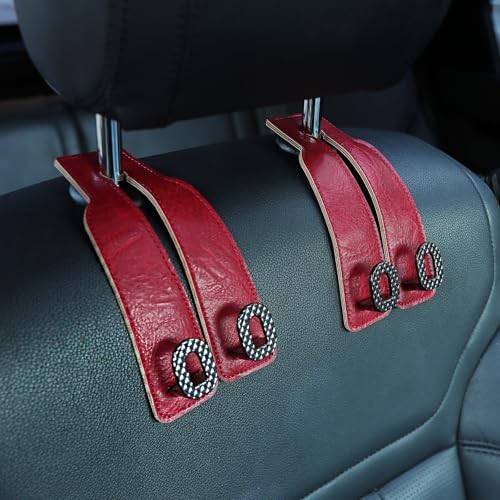Car Headrest Hooks Universal Car Purse Hook Premium Leather and BH09-Red-Black