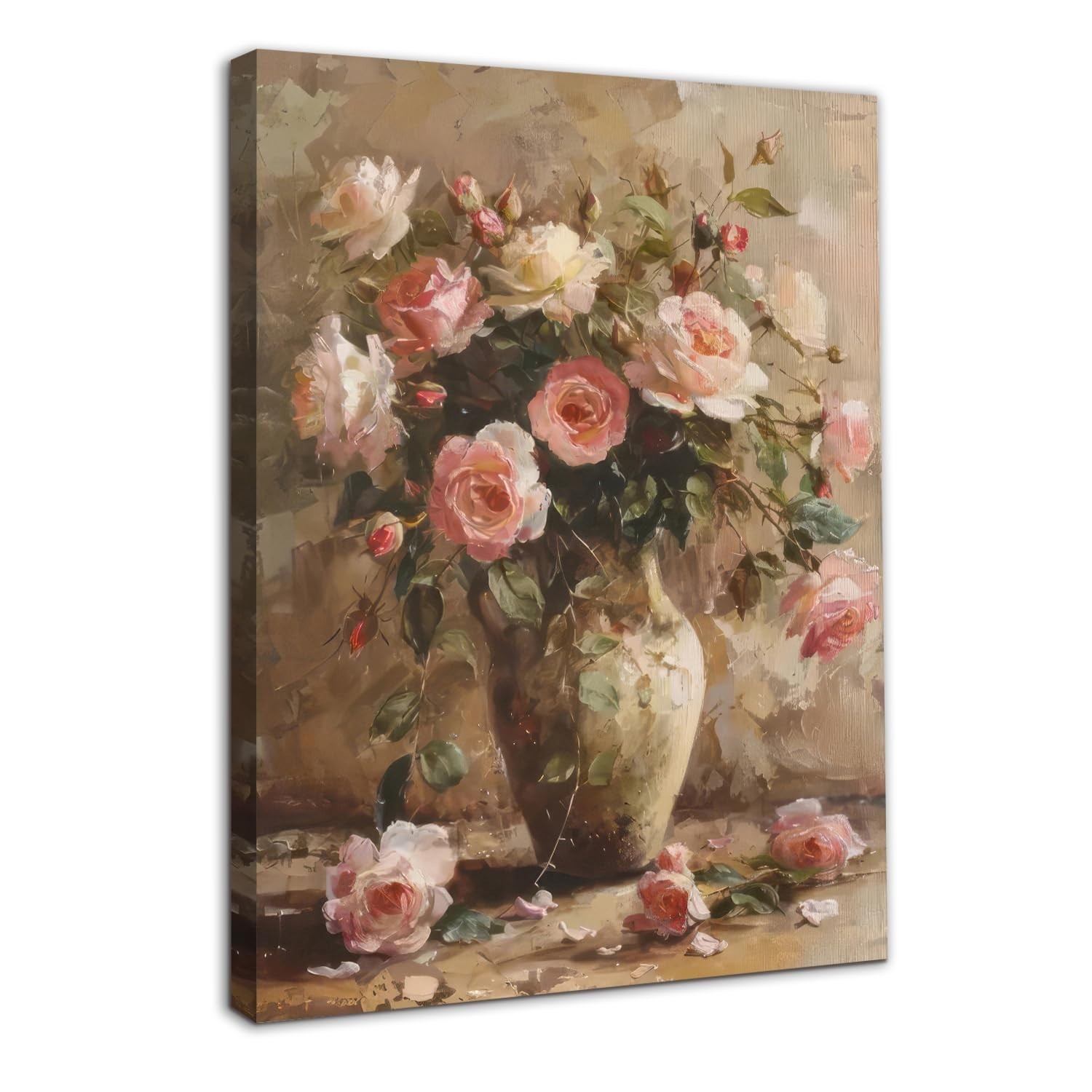 Framed Vintage Flower Wall Art Decor, French Country Floral Canvas Wall Art f...