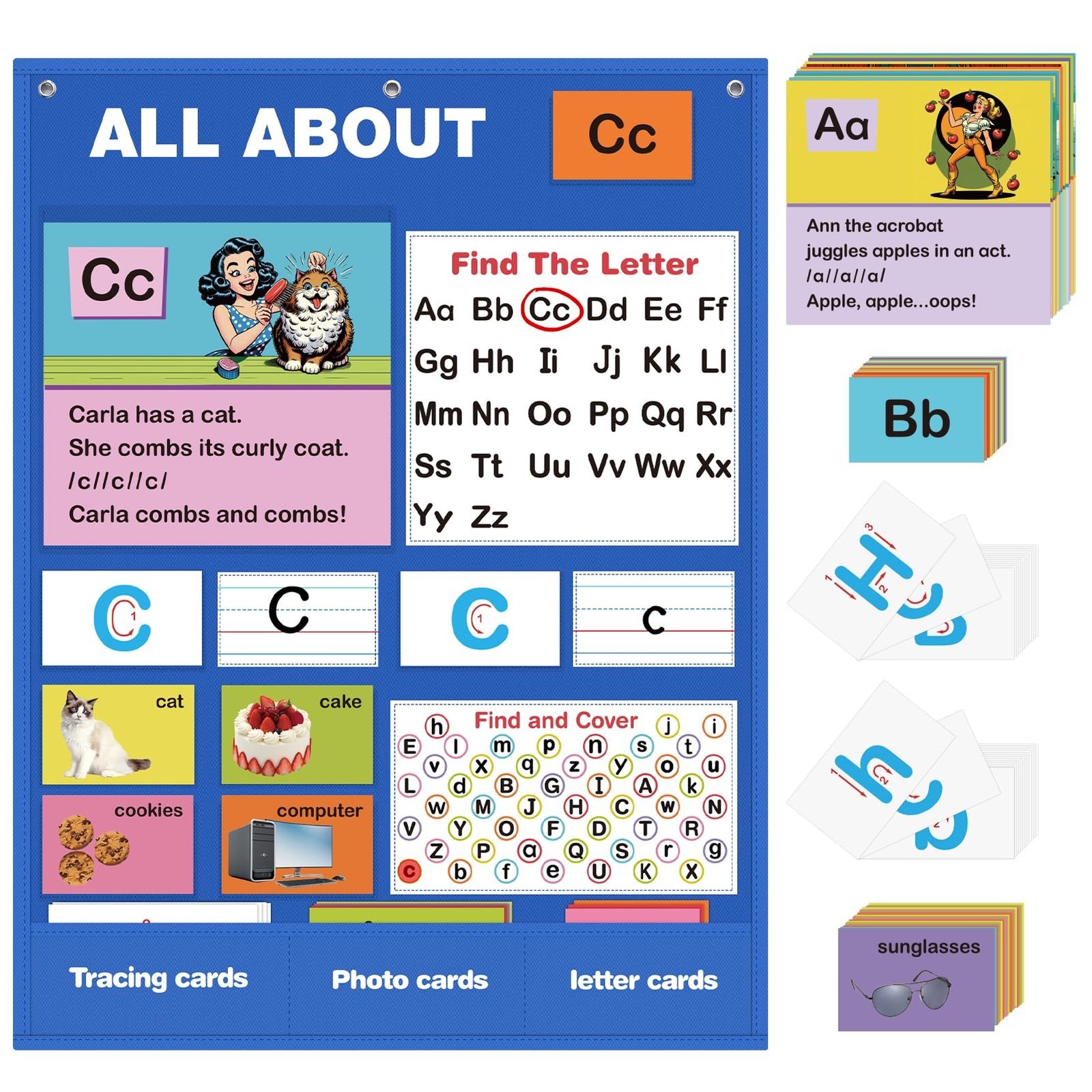 Alphabet Learning Pocket Chart, Alphabet Wall Chart for Toddlers 1-3, Handwri...