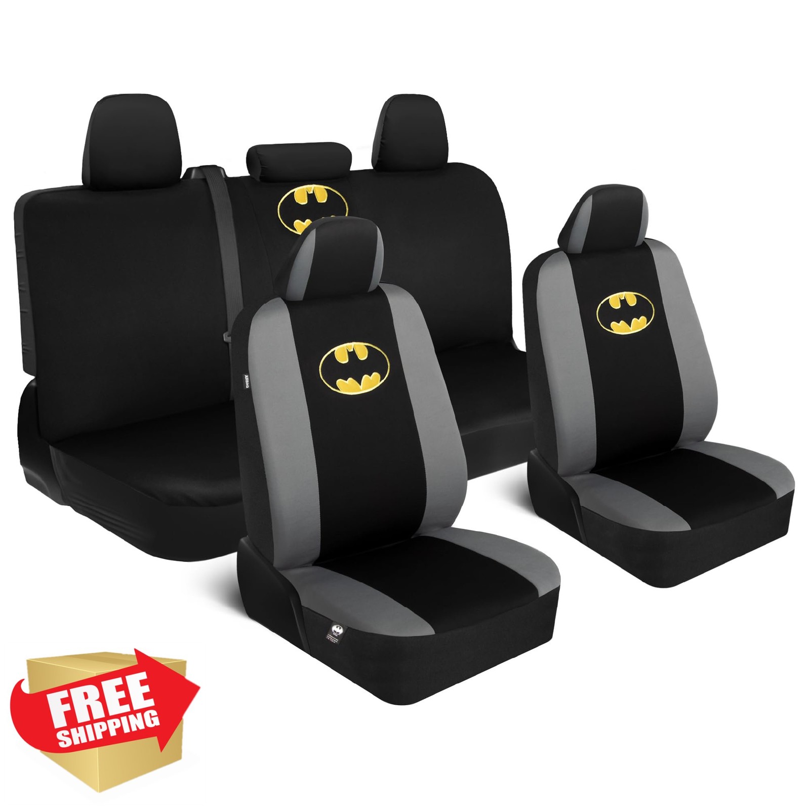 BDK Batman 9pc Car Accessories Set Universal Seat Covers Side Airbag Comp