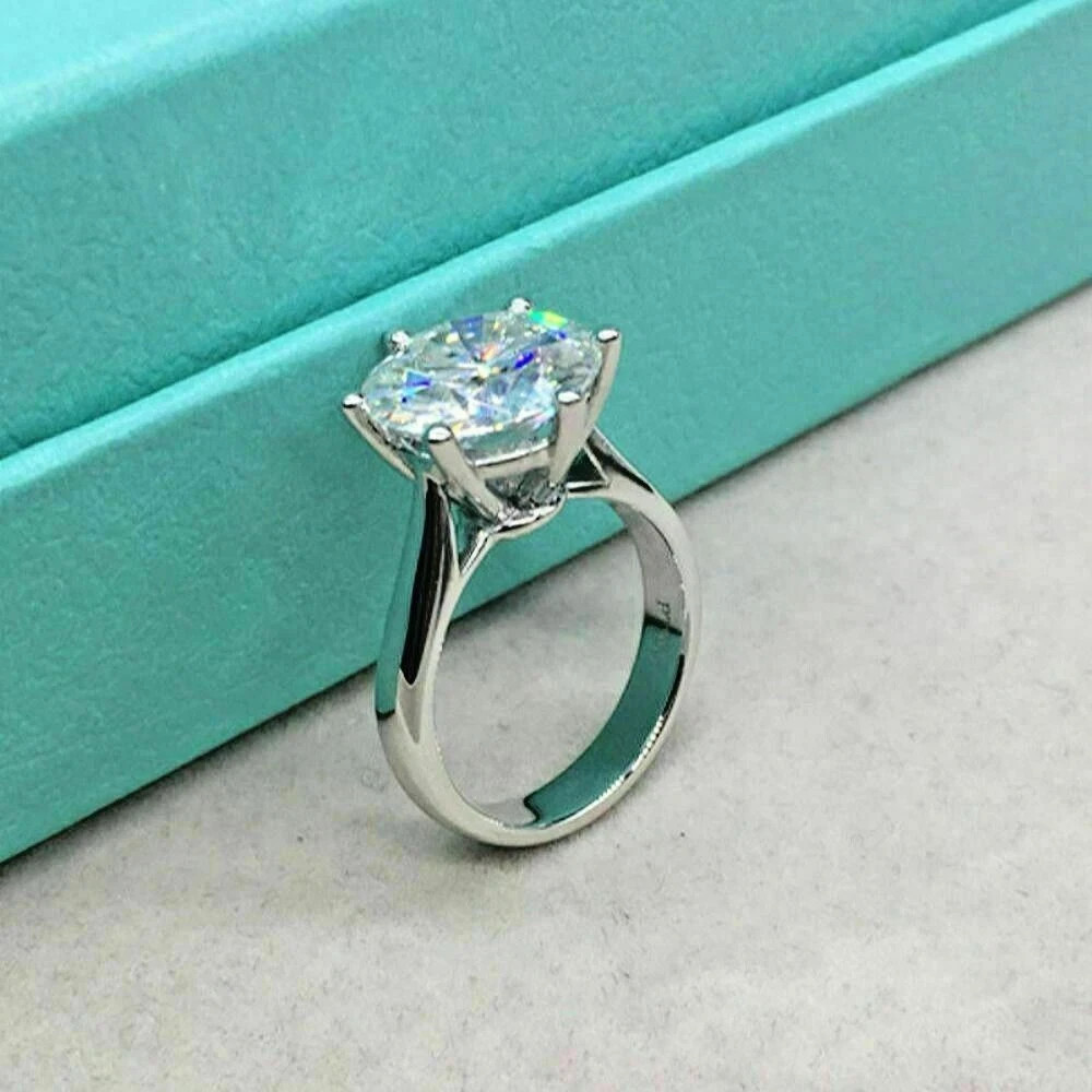 4.54 Ct Round Cut Moissanite Solitaire Engagement Ring In 14k White Gold Plated