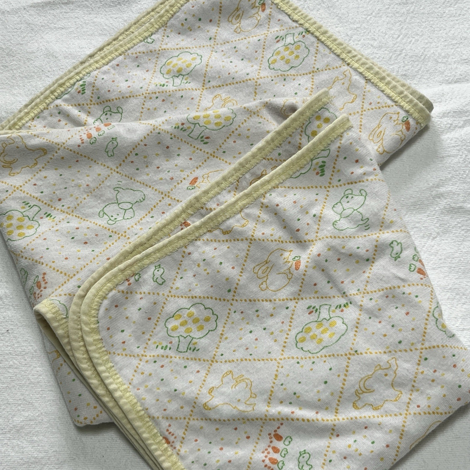 Vintage Carters Classics Baby Blanket Bear Bunny Trees Carrot Animals Cotton 80s