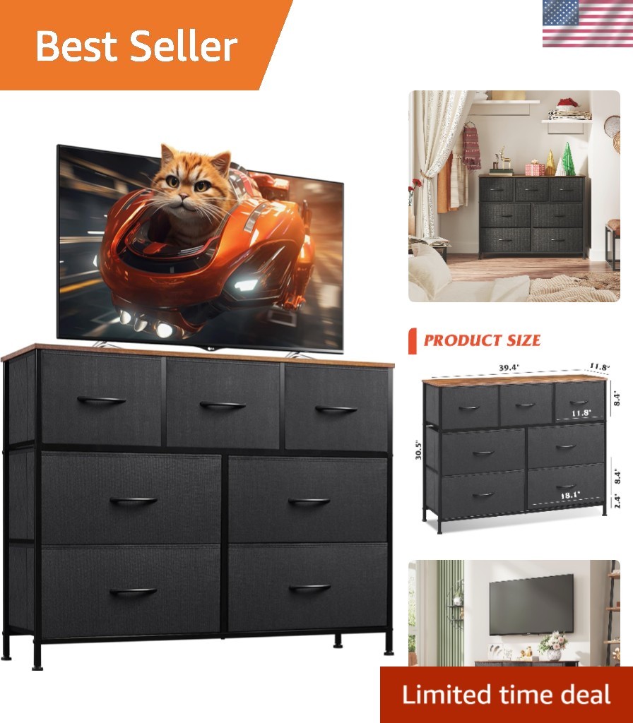 7 Drawer Dresser TV Stand, Entertainment Center, Media Console Table with Met...
