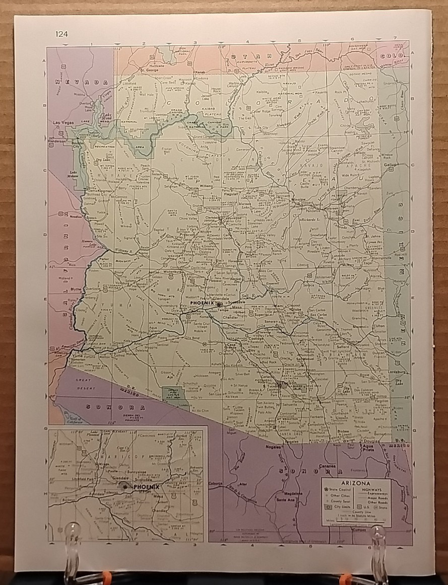 1961 Vintage ARIZONA Authentic Old Atlas Map Life Pictorial Atlas of the World