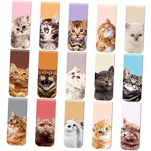 30 Pieces Cats Magnetic Bookmarks Cute Cats Markers Pets Magnetic Page Clips 