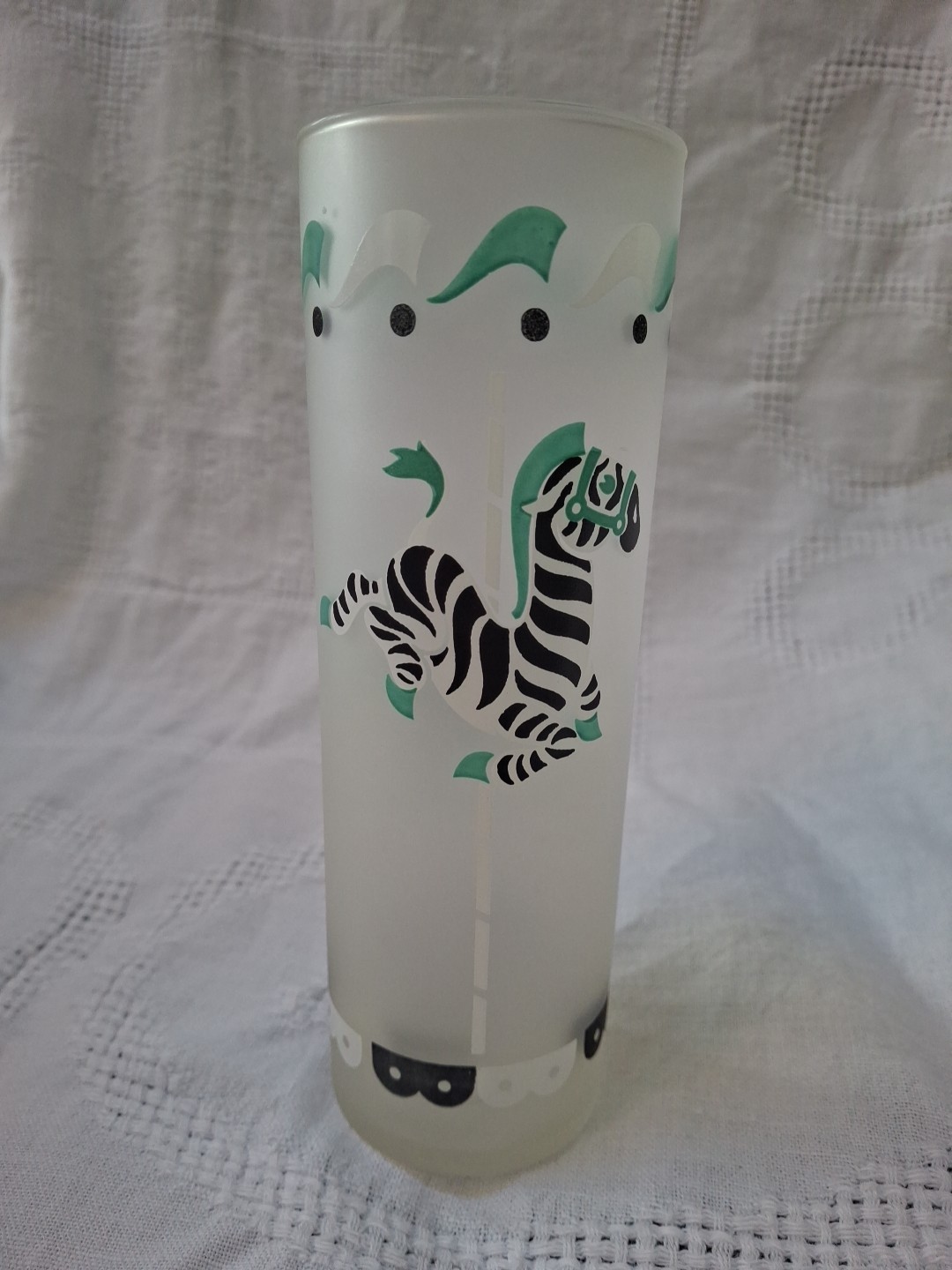 Vintage Libbey Circus Carousel ZEBRA Frosted Glasses  Tom Collins Ice Tea 1950's
