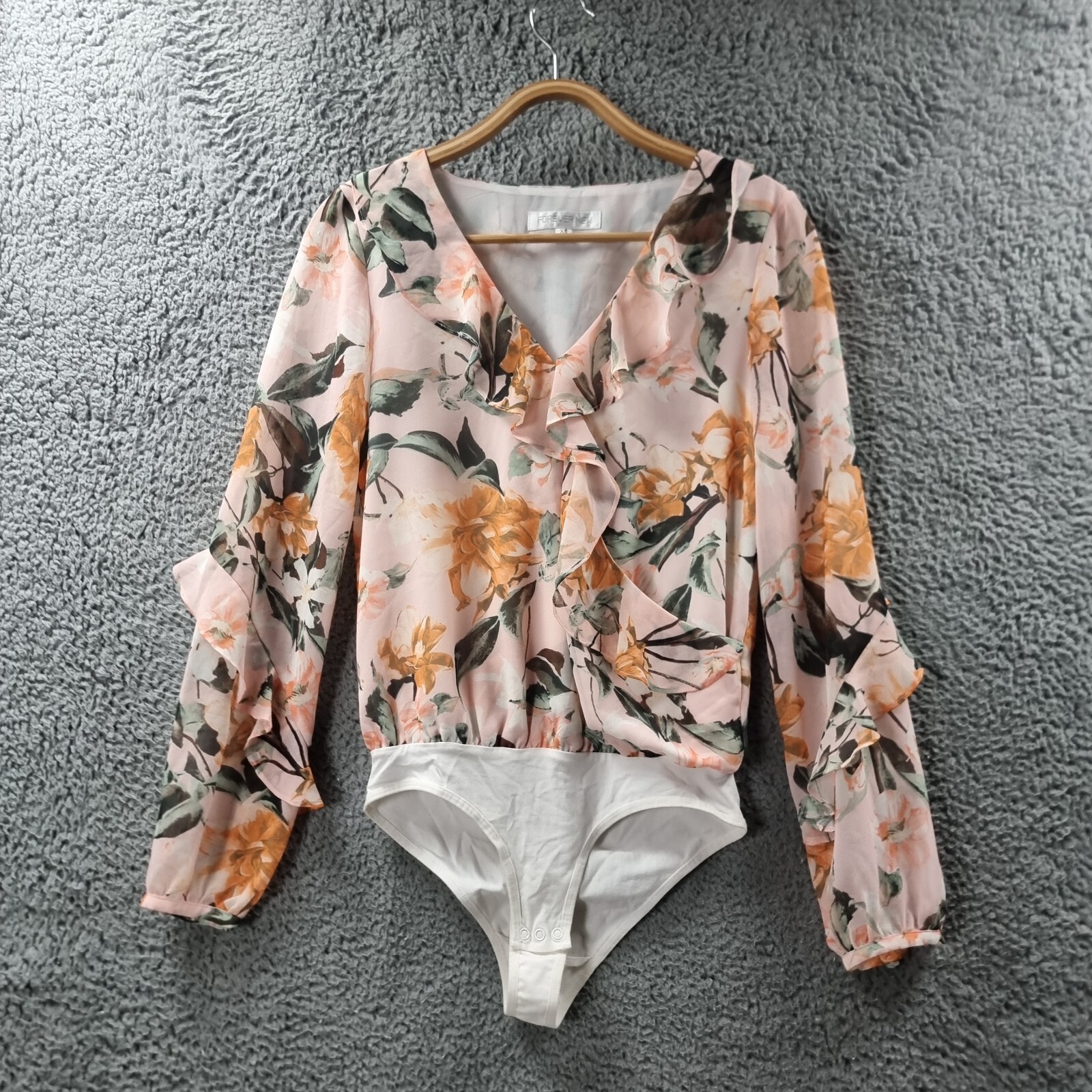 Forever New Womens Body Suit Top Size XS Pink Orange Green Floral  Long Sleeve