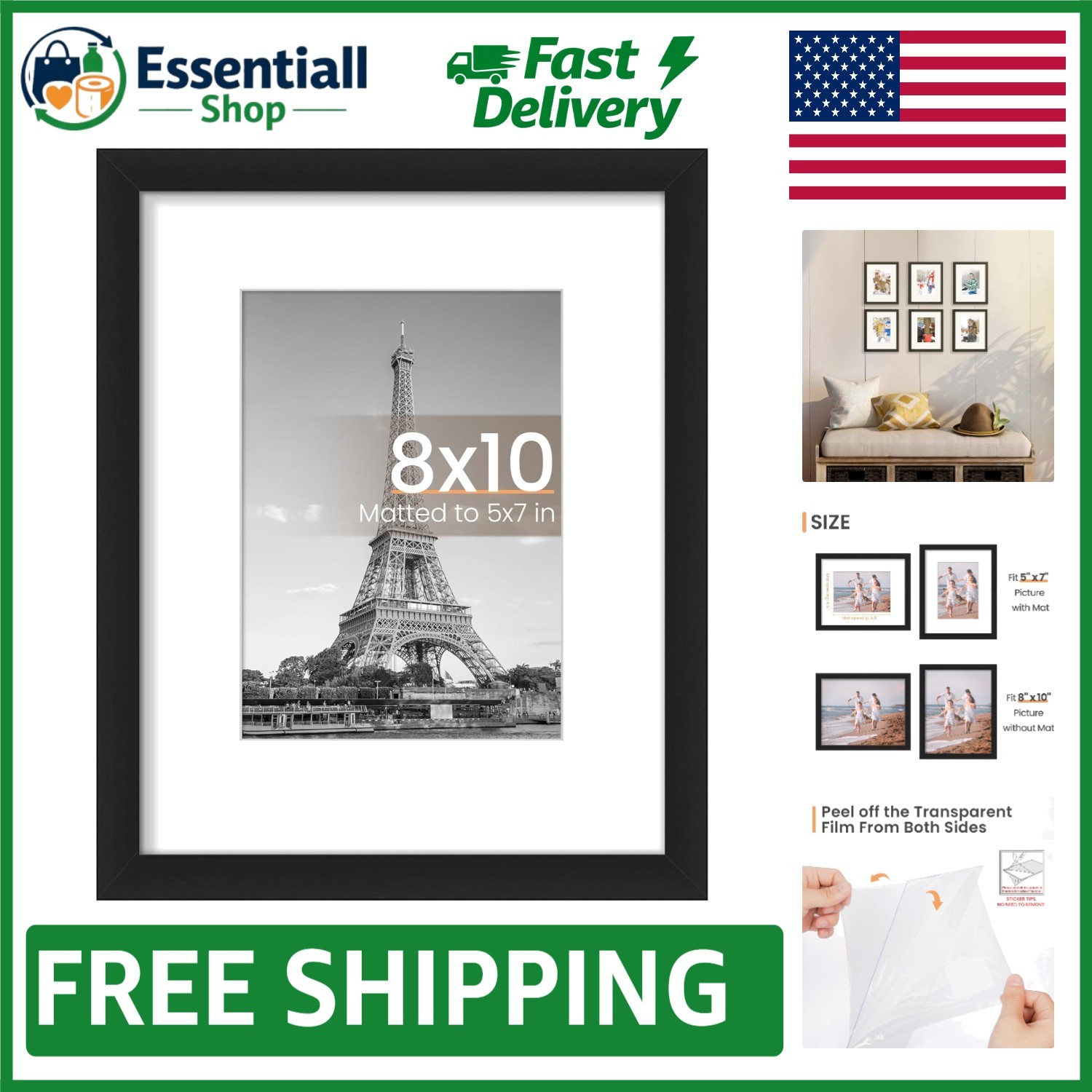 Protective Black 8x10 Photo Frame - Display Memories in Style, Giftable Elegance