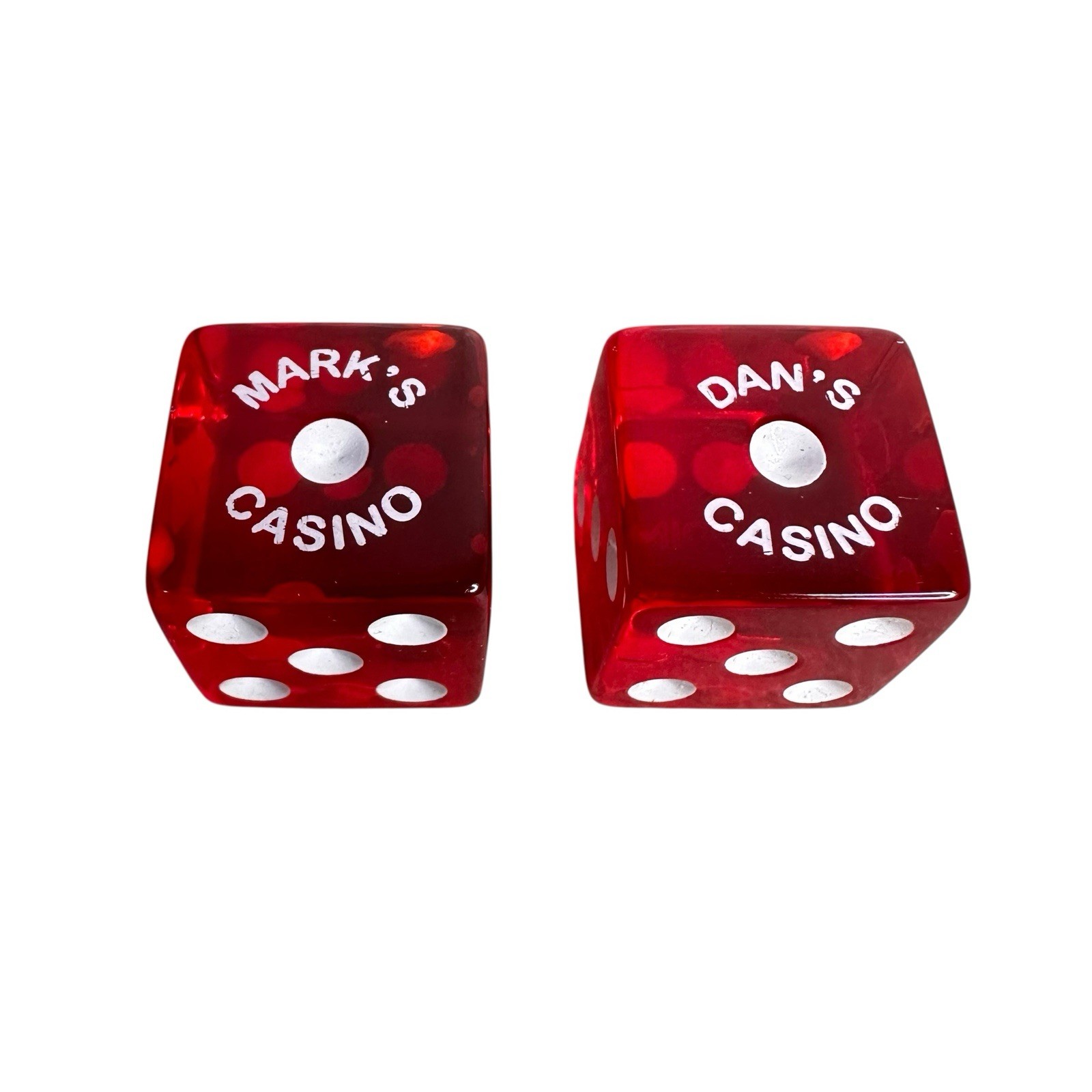 Vintage DAN'S CASINO and MARK’s Casino Las Vegas Cherry Translucent Dice