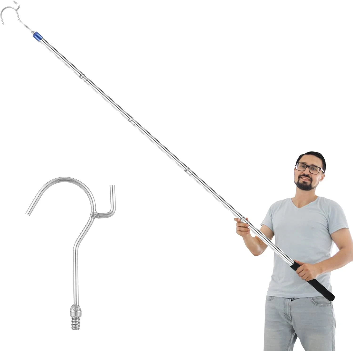Clothes Hook Pole, Clothes Hanger Reaching Hook - Extendable 35" to 78" Stainles