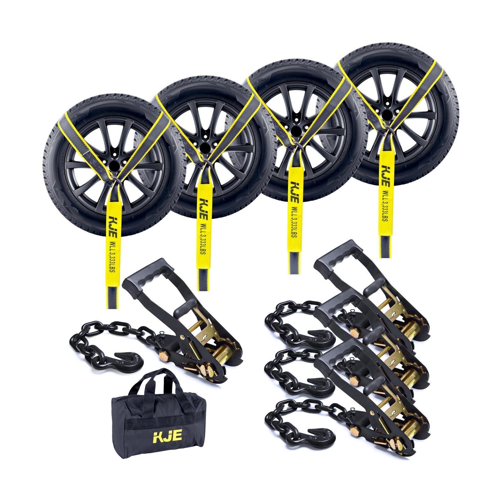 KJE 4 Pack Reflective Car Tie Down Straps for Trailers - Tire Ratchet Strap w...