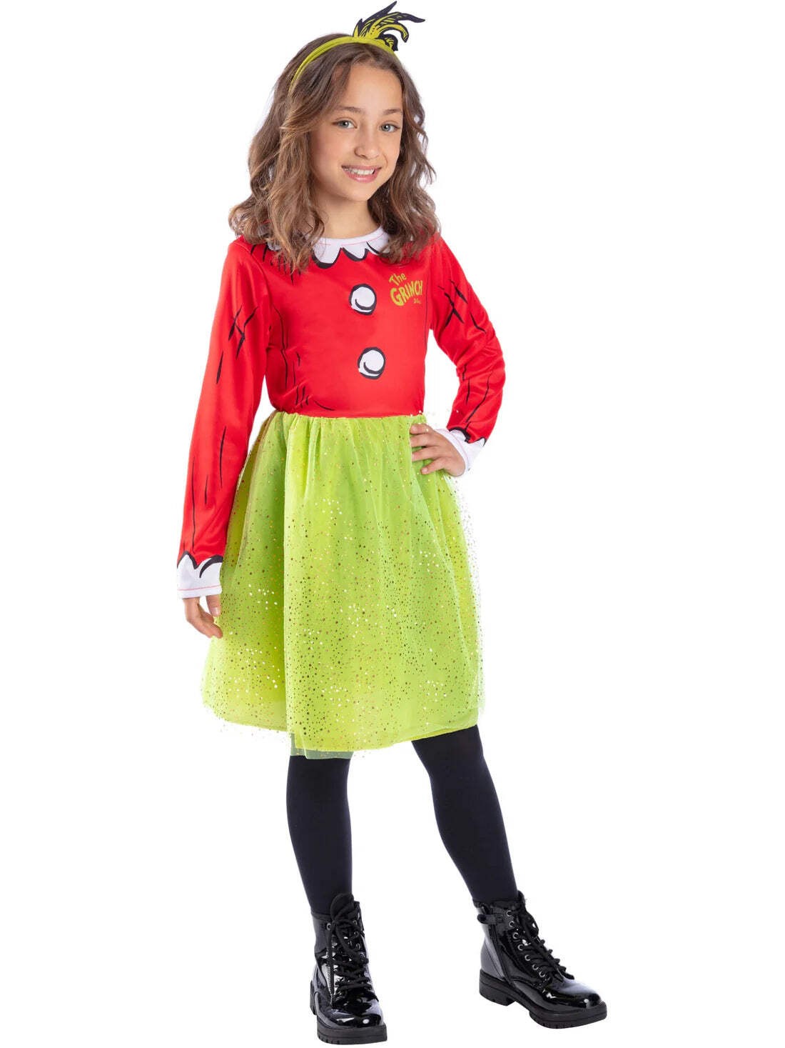 Dr Seuss The Grinch Santa Girls Costume Dress with Headband